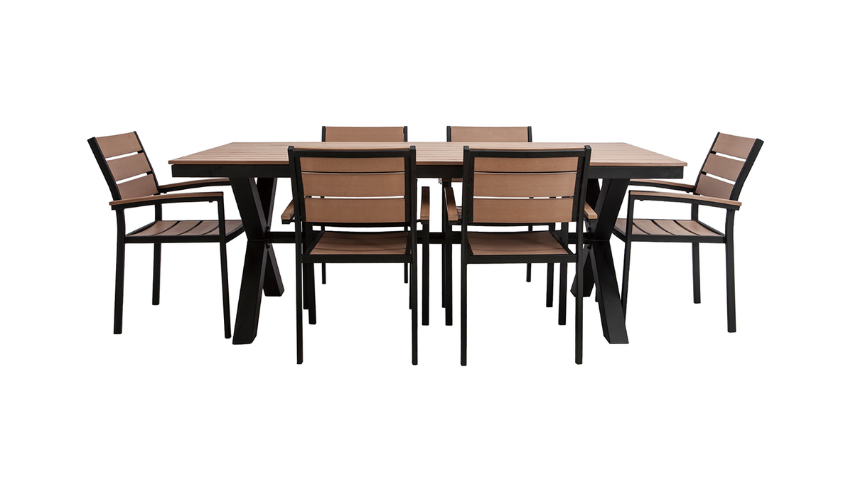 Saln de jardn con mesa y 6 sillas negro y madera VIAGGIO