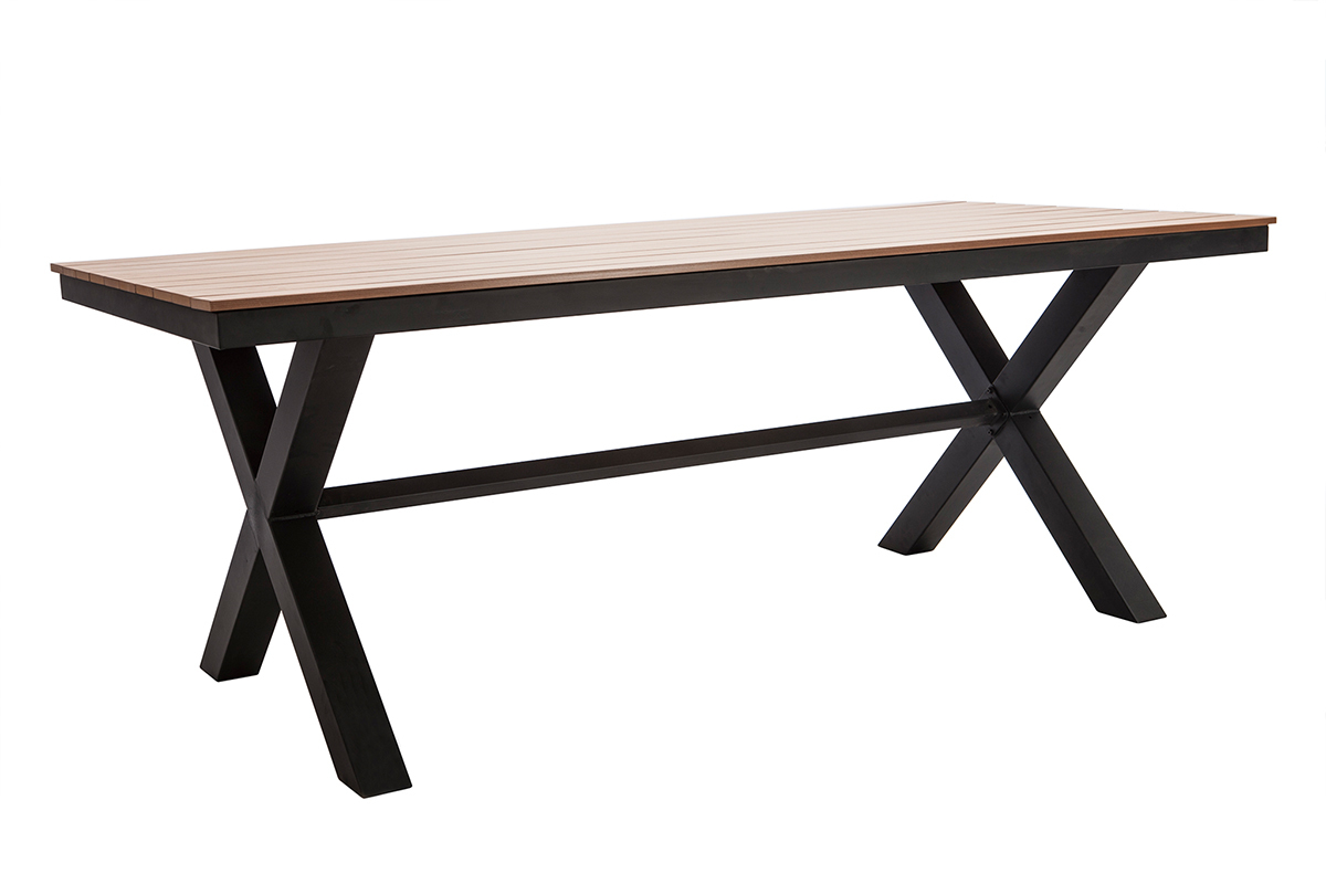 Saln de jardn con mesa y 6 sillas negro y madera VIAGGIO