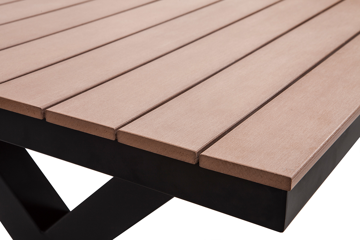 Saln de jardn con mesa y 6 sillas negro y madera VIAGGIO