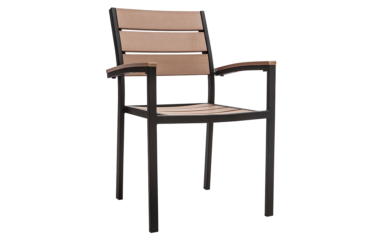 Saln de jardn con mesa y 6 sillas negro y madera VIAGGIO
