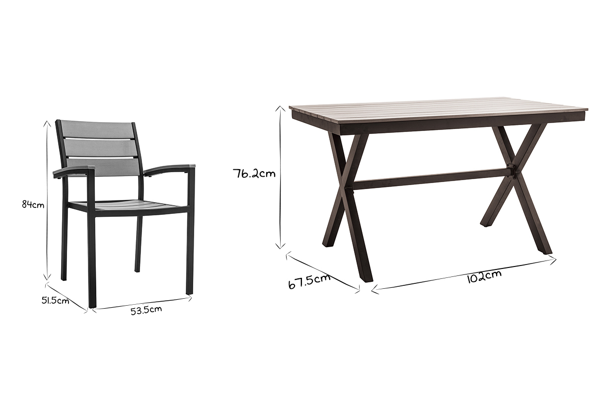 Saln de jardn con mesa y 6 sillas negro y madera VIAGGIO
