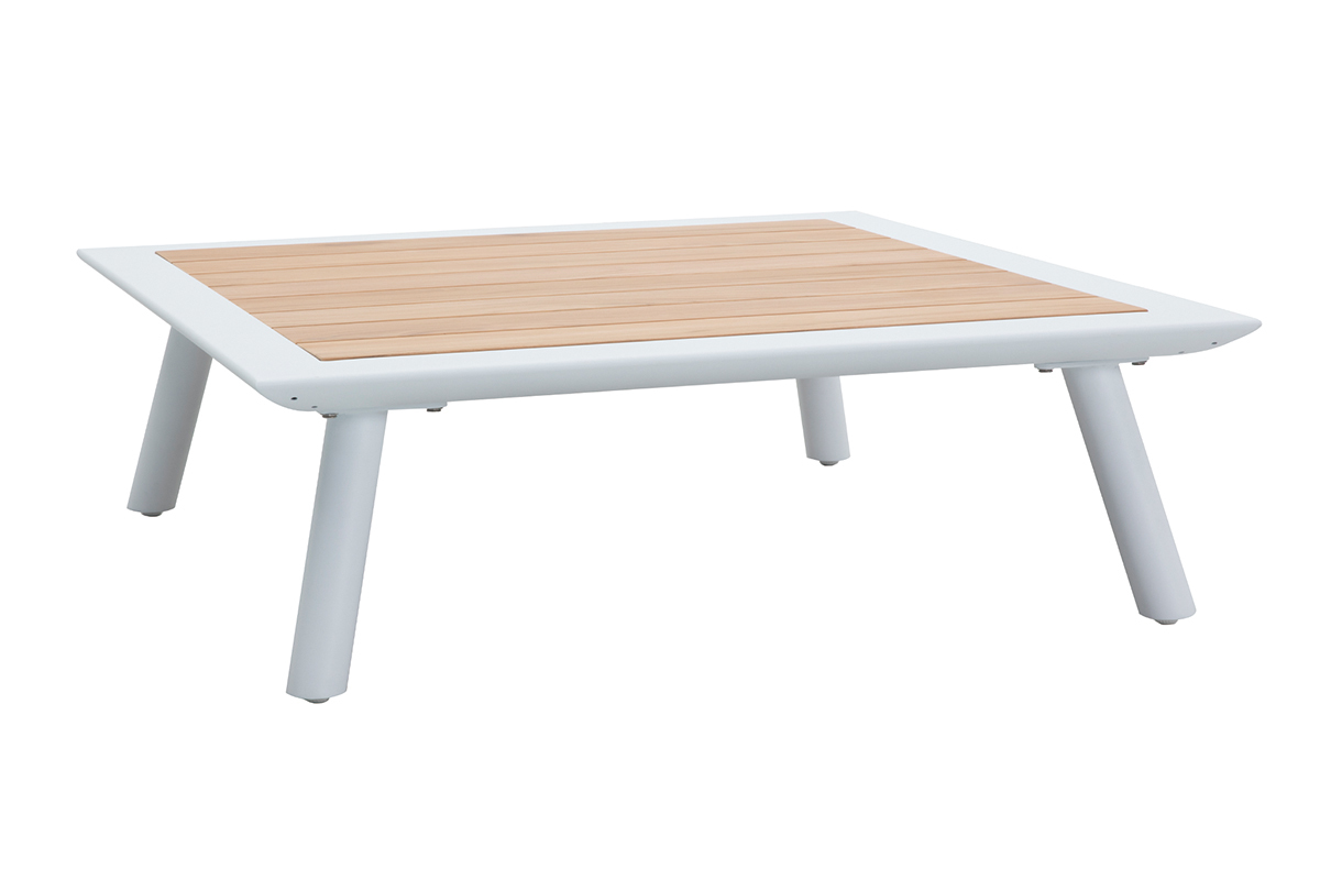 Saln de jardn de esquina en aluminio blanco, teca y tejido gris claro BELLS