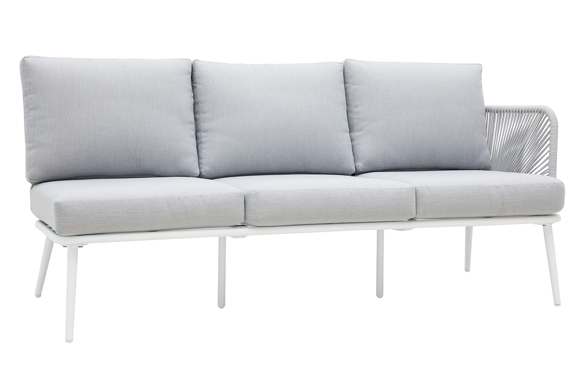 Saln de jardn en aluminio blanco, cuerdas y tejido gris claro HALONG