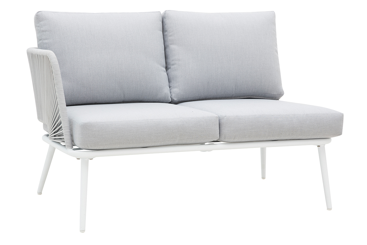 Saln de jardn en aluminio blanco, cuerdas y tejido gris claro HALONG
