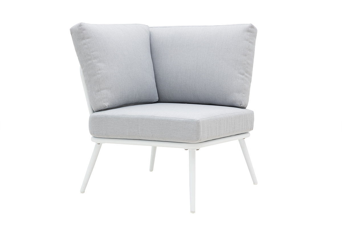 Saln de jardn en aluminio blanco, cuerdas y tejido gris claro HALONG