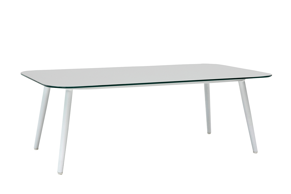 Saln de jardn en aluminio blanco, cuerdas y tejido gris claro HALONG