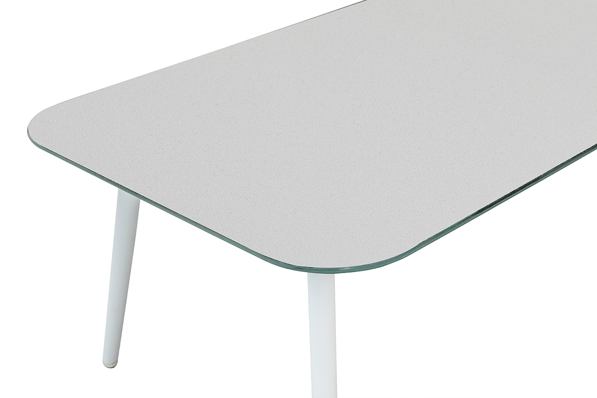 Saln de jardn en aluminio blanco, cuerdas y tejido gris claro HALONG