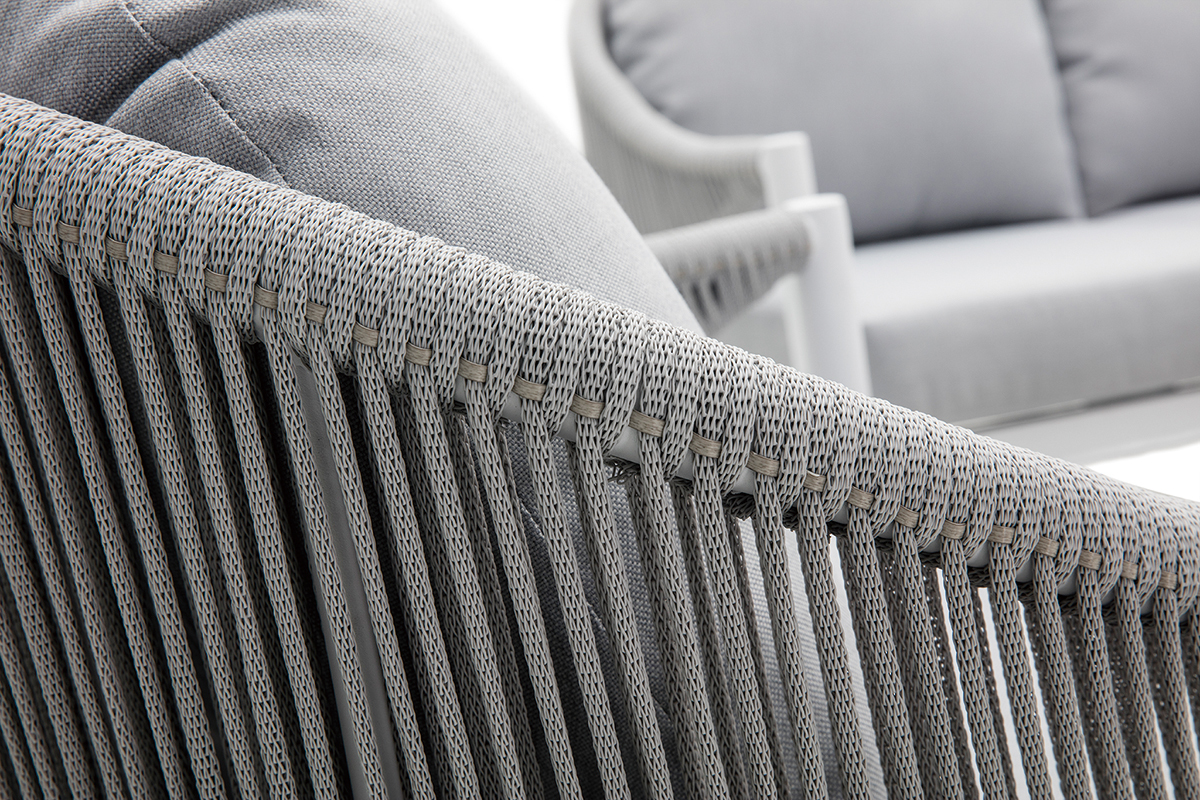 Sal�n de jard�n en aluminio blanco y cuerdas y tejido gris claro LIMA