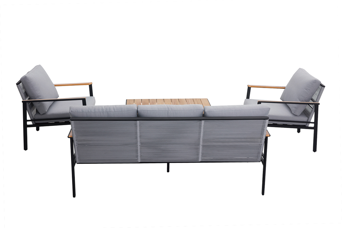 Sal�n de jard�n en aluminio negro, cuerdas y tejido gris claro USHUAIA