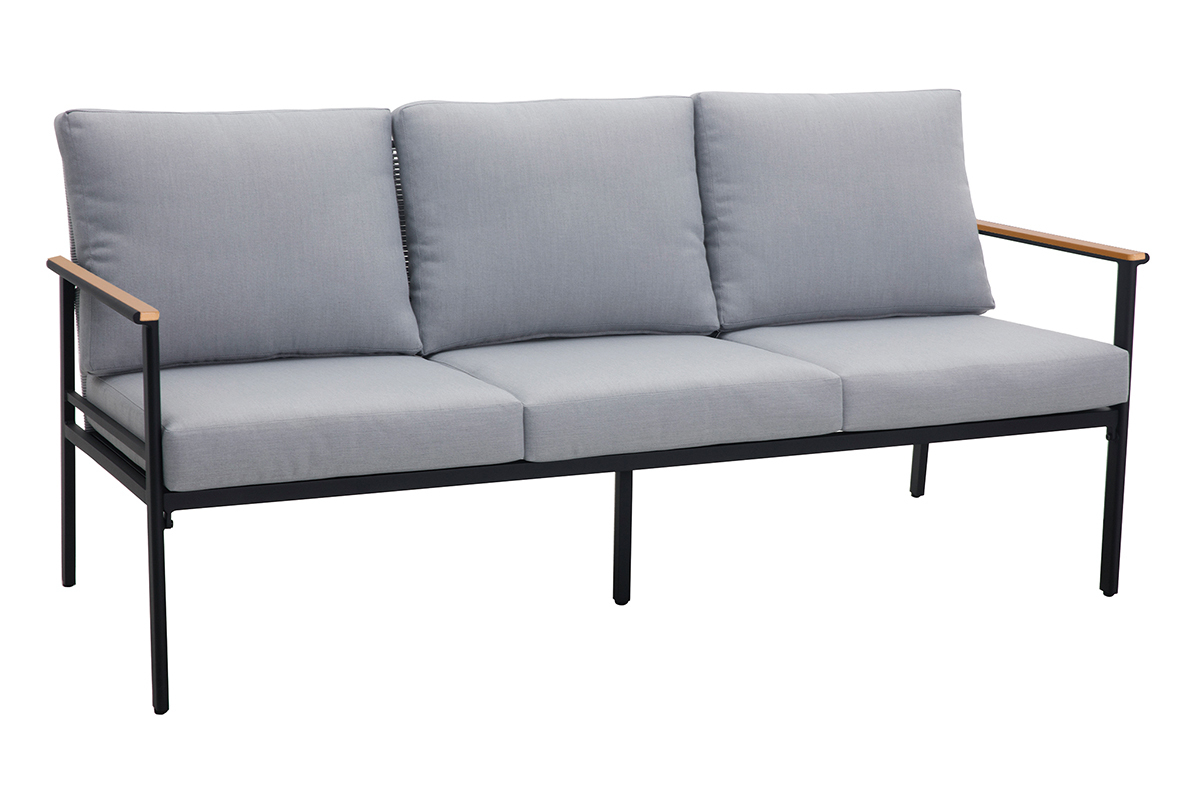 Sal�n de jard�n en aluminio negro, cuerdas y tejido gris claro USHUAIA