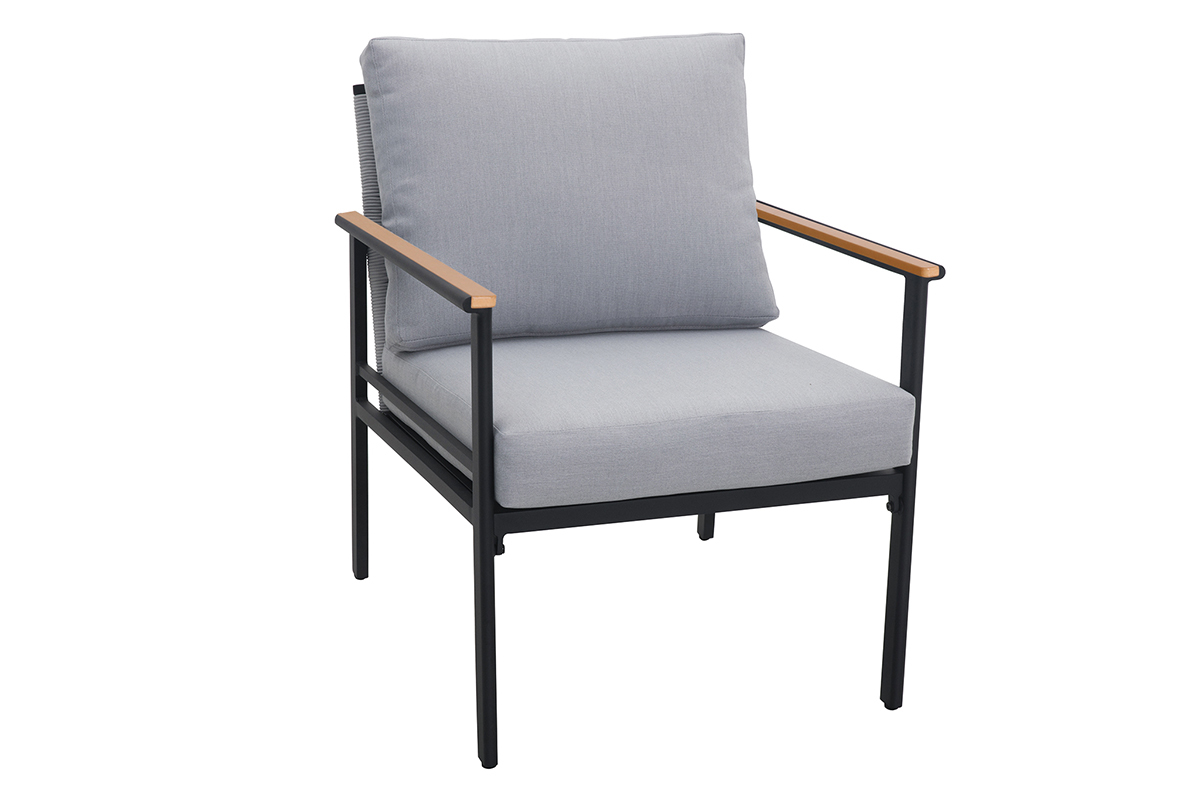 Sal�n de jard�n en aluminio negro, cuerdas y tejido gris claro USHUAIA