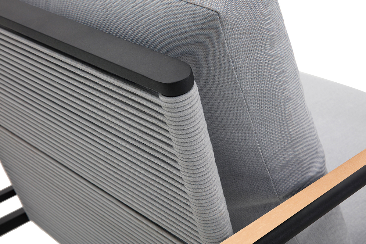 Sal�n de jard�n en aluminio negro, cuerdas y tejido gris claro USHUAIA