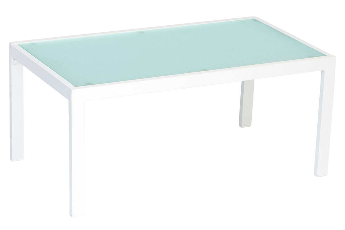 Saln de jardn en metal blanco con mesa, banco y 2 sillones CALA