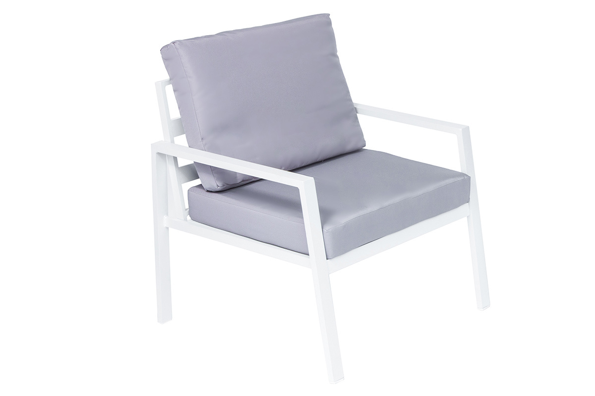 Saln de jardn en metal blanco con mesa, banco y 2 sillones CALA