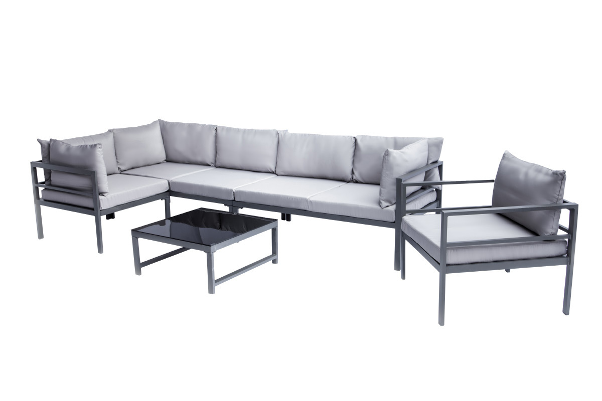 Saln de jardn en metal con mesa, sof de esquina y silln SALENTO