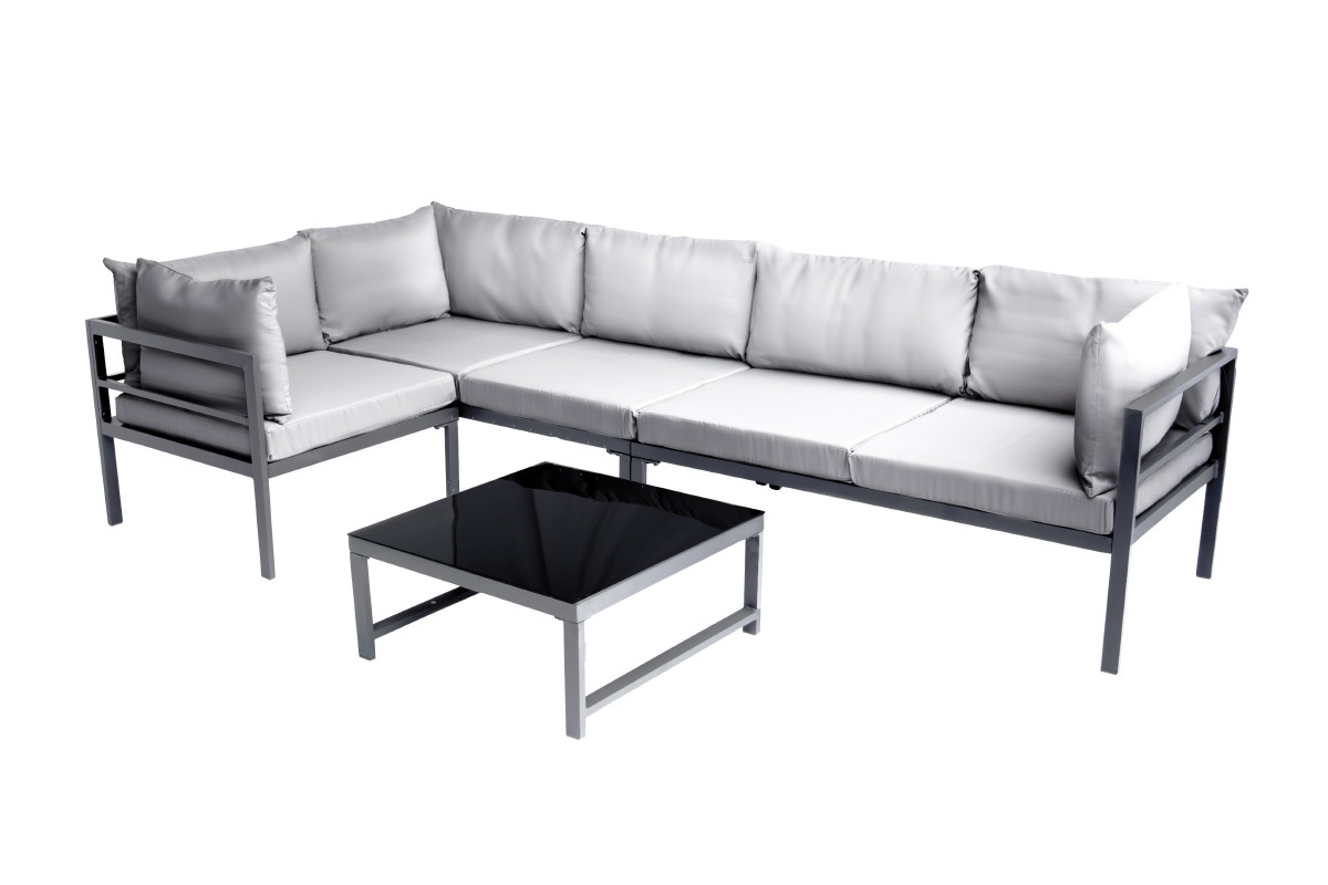 Saln de jardn en metal con mesa, sof de esquina y silln SALENTO