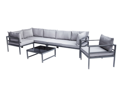 Salón de jardín en metal con mesa, sofá de esquina y sillón SALENTO - Salón de jardín en metal con mesa, sofá de esquina y sillón SALENTO