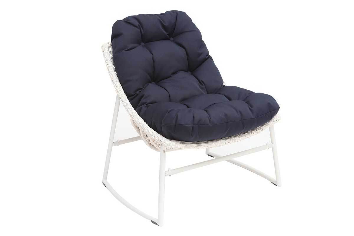 Saln de jardn en resina trenzada azul oscuro y blanco con mesa de centro COMFY