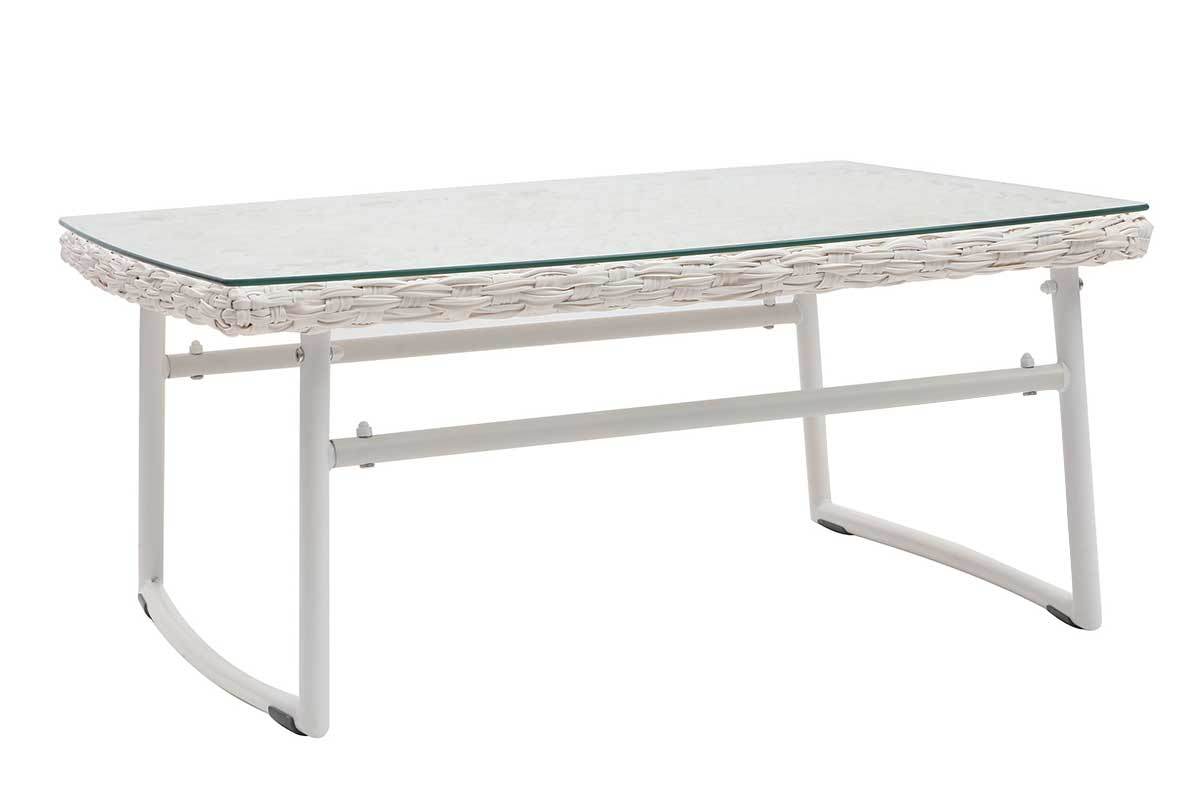 Saln de jardn en resina trenzada azul oscuro y blanco con mesa de centro COMFY