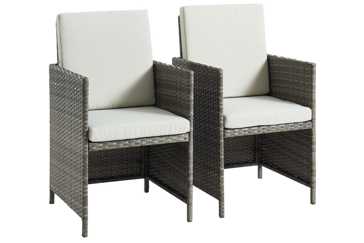 Saln de jardn en resina trenzada con mesa y 6 sillones gris DALIAS