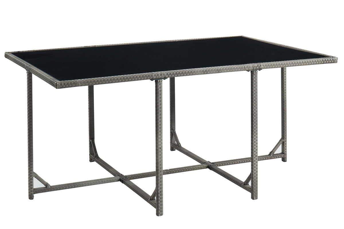 Saln de jardn en resina trenzada con mesa y 6 sillones gris DALIAS