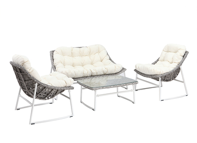 Salón de jardín en resina trenzada gris y blanco con mesa de centro COMFY - Salón de jardín en resina trenzada gris y blanco con mesa de centro COMFY