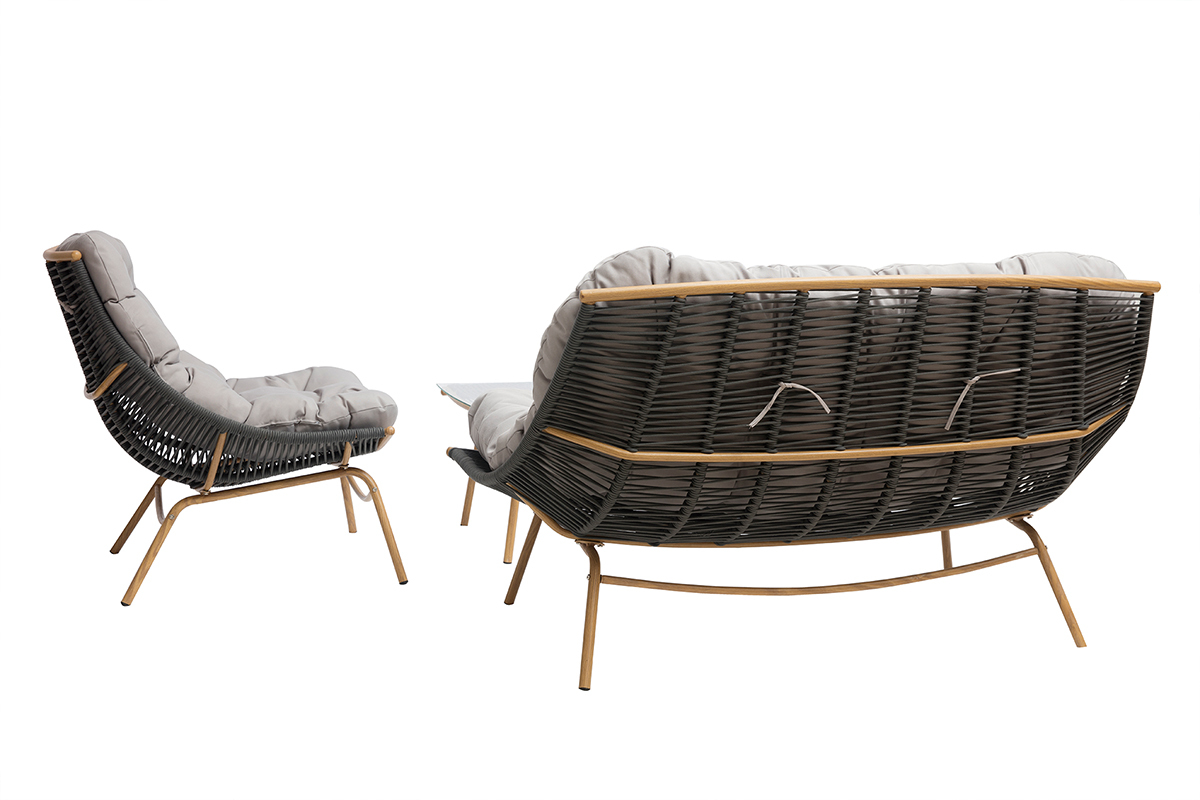 Saln de jardn en tejido gris y metal con mesa de centro ANDREA