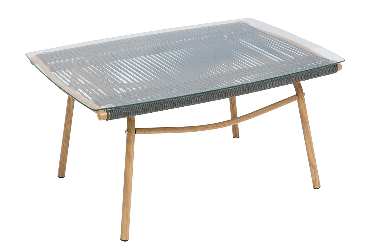 Saln de jardn en tejido gris y metal con mesa de centro ANDREA