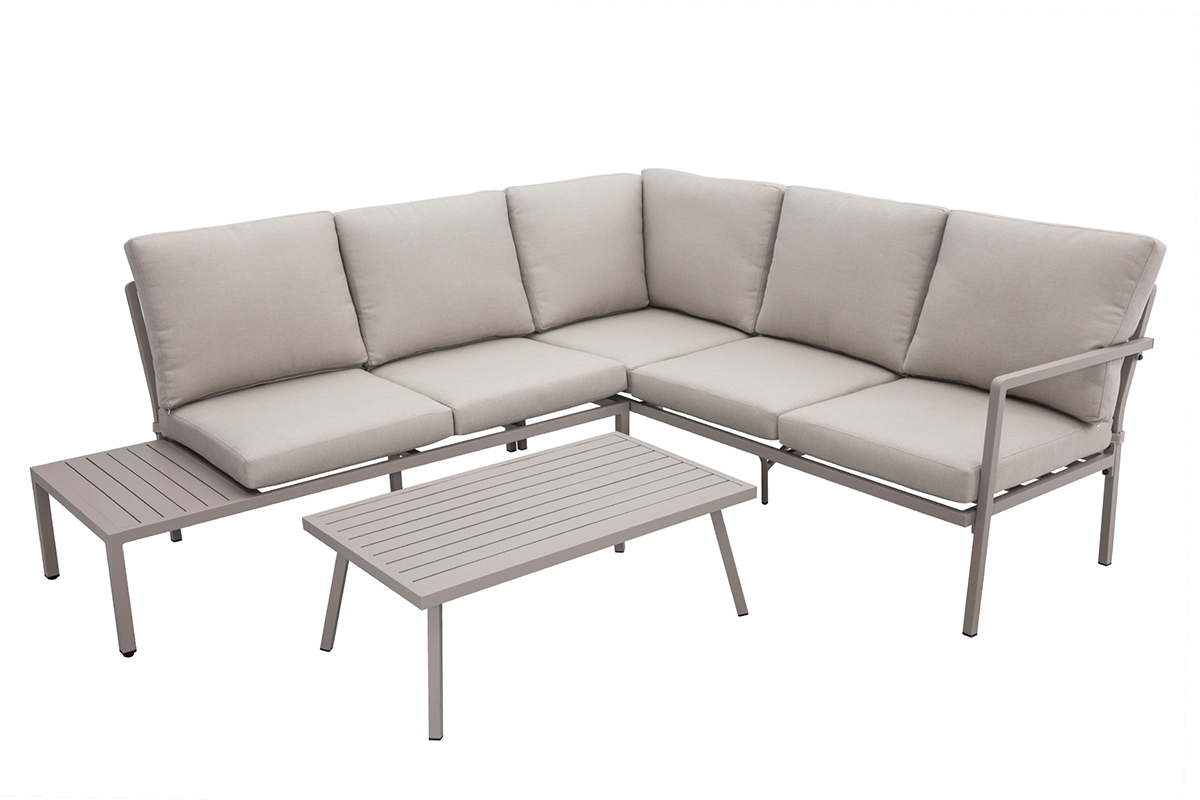 Saln de jardn esquinero en aluminio y tejido topo SAIGON