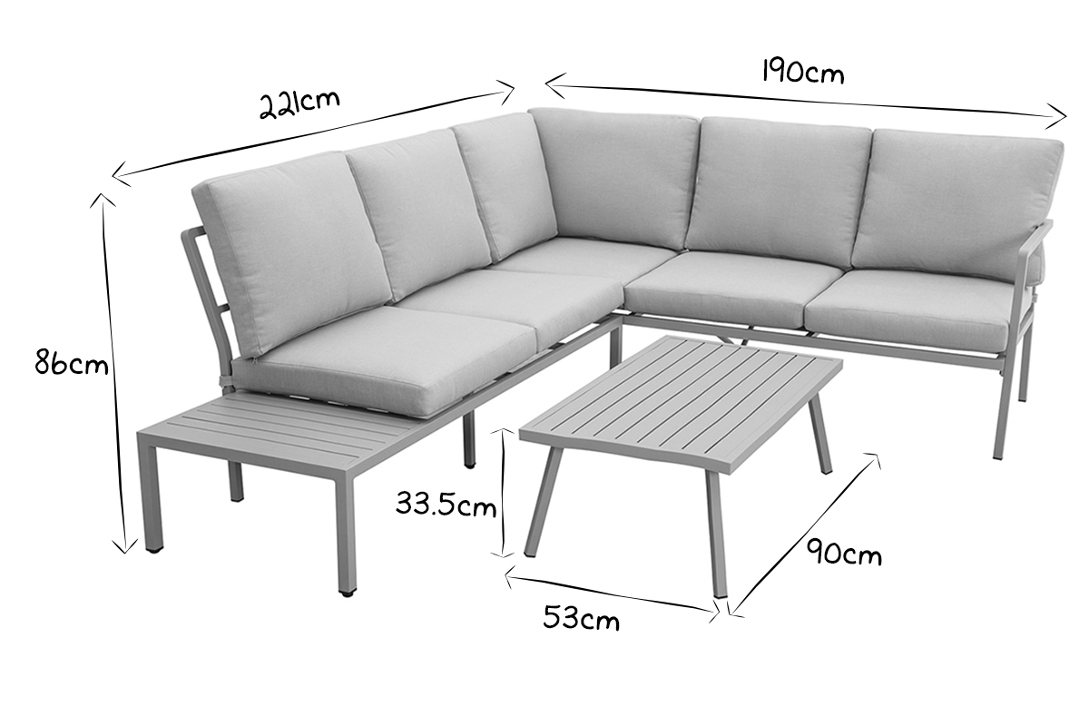 Saln de jardn esquinero en aluminio y tejido topo SAIGON
