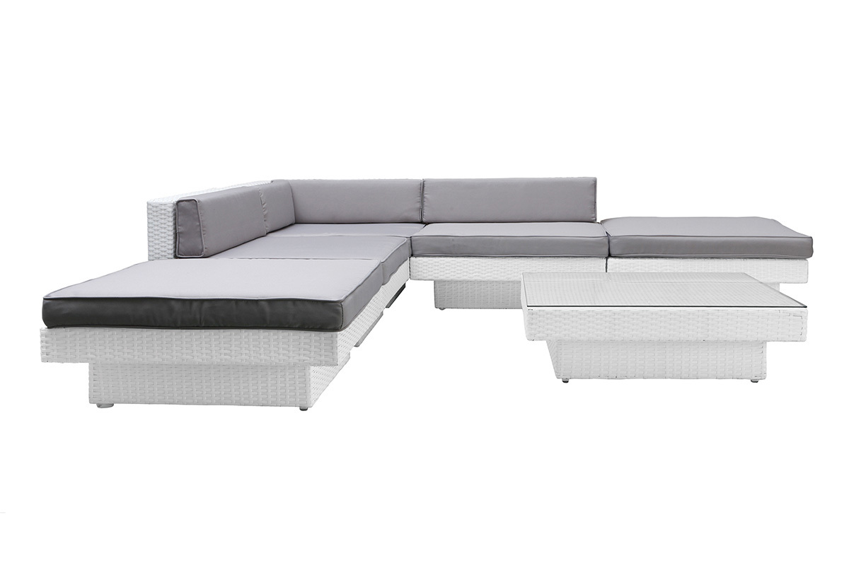 Sal�n de jardin resina trenzada completo blanco MAURICE