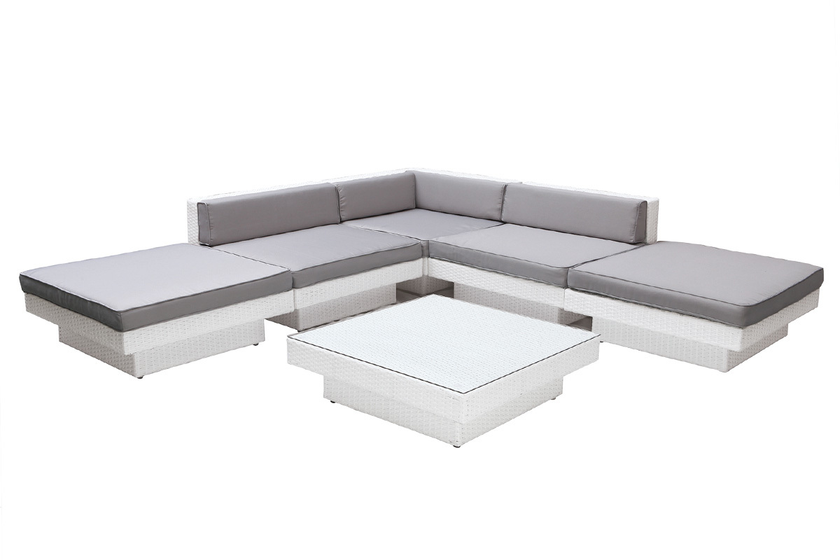 Sal�n de jardin resina trenzada completo blanco MAURICE