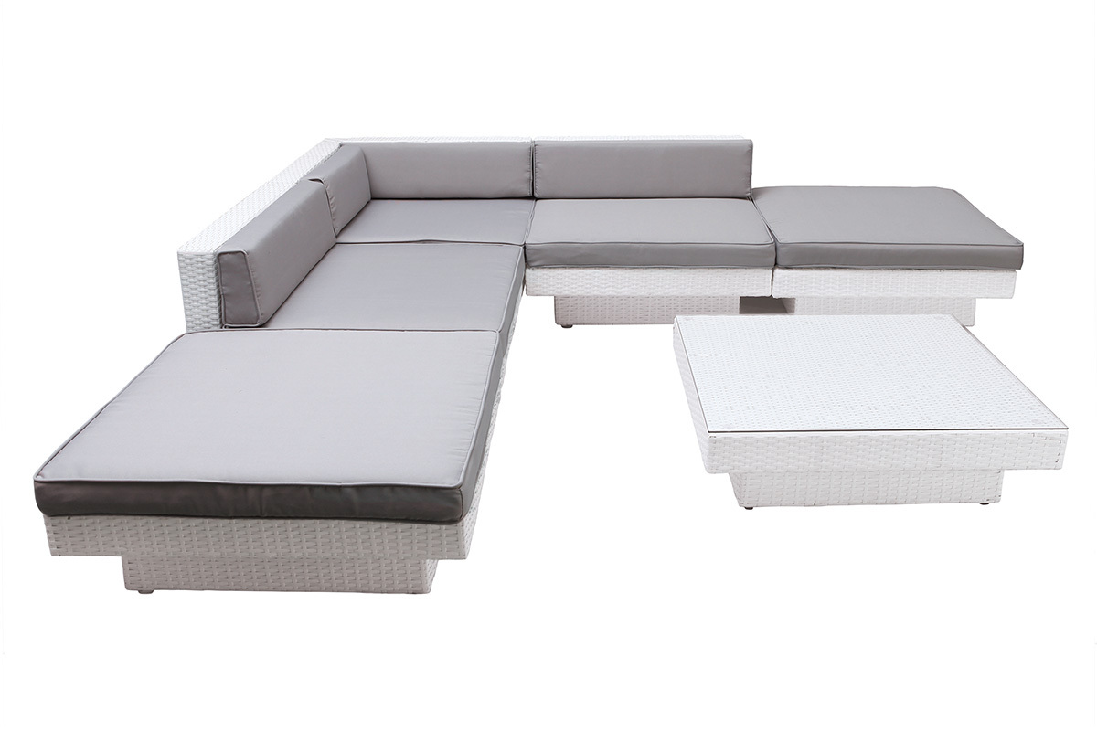 Sal�n de jardin resina trenzada completo blanco MAURICE