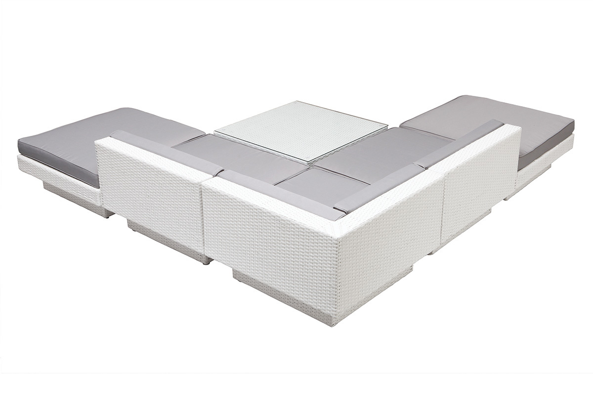 Sal�n de jardin resina trenzada completo blanco MAURICE