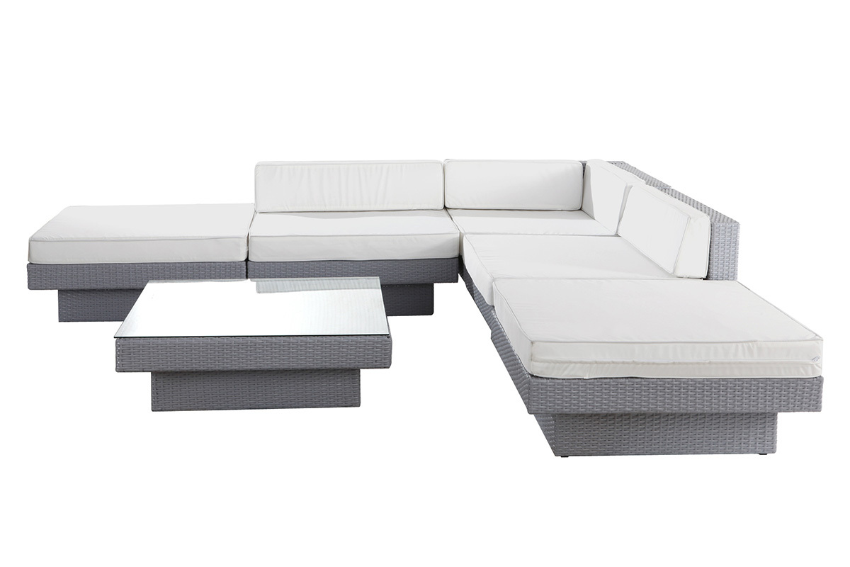 Sal�n de jardin resina trenzada completo gris MAURICE