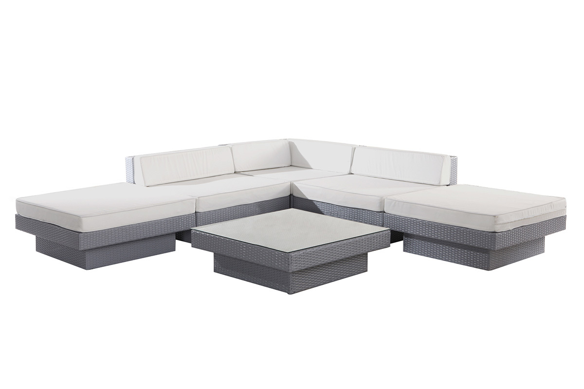 Sal�n de jardin resina trenzada completo gris MAURICE
