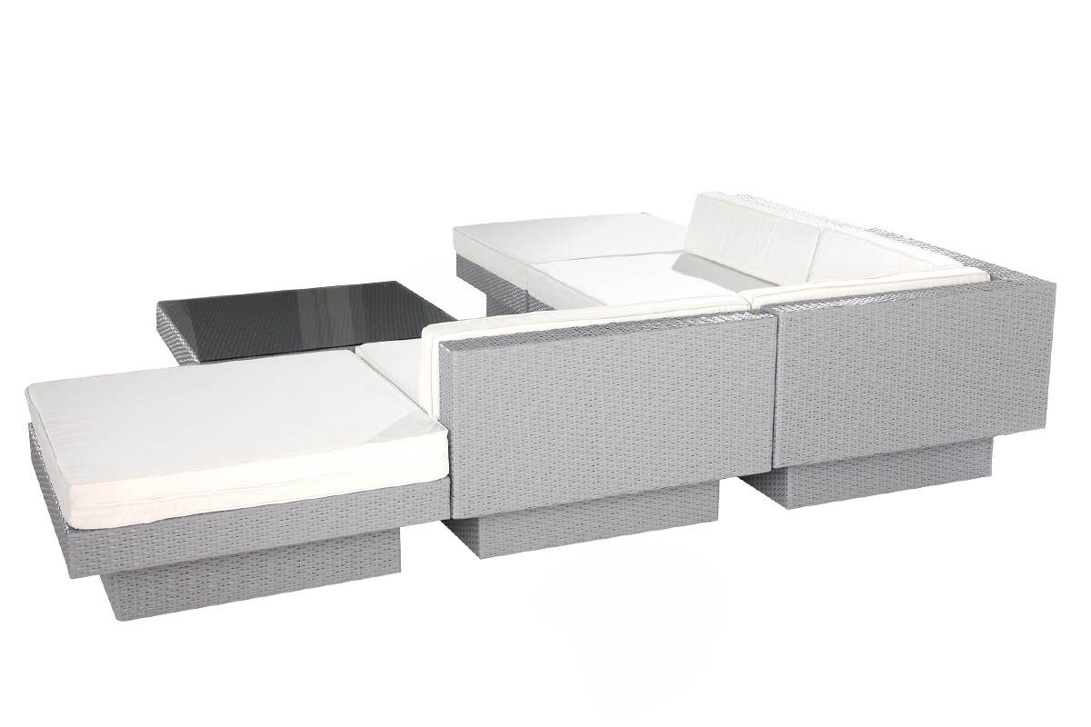 Sal�n de jardin resina trenzada completo gris MAURICE