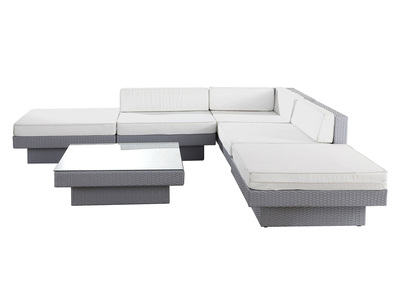 Sal&oacute;n de jardin resina trenzada completo gris MAURICE