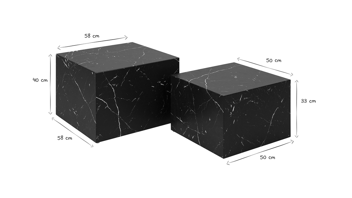 Set 2 mesas de centro de diseo efecto mrmol negro CALLA