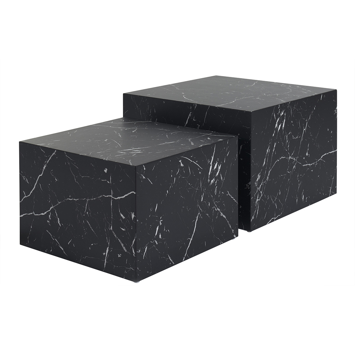 Set 2 mesas de centro de diseño efecto mármol negro CALLA