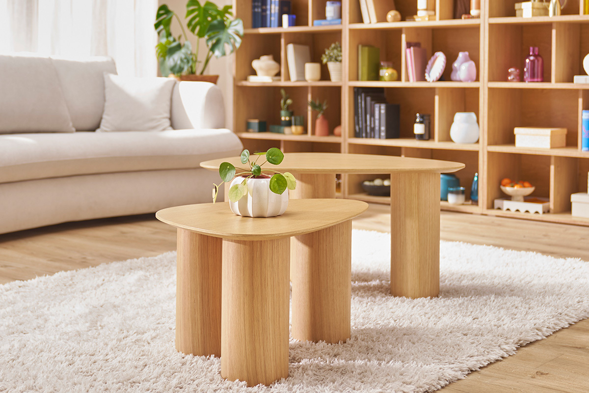 Set 2 mesas de centro nido de madera clara FOLEEN