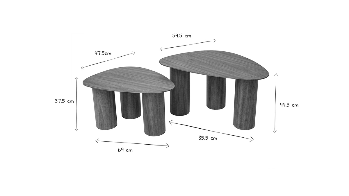 Set 2 mesas de centro nido de madera oscura FOLEEN