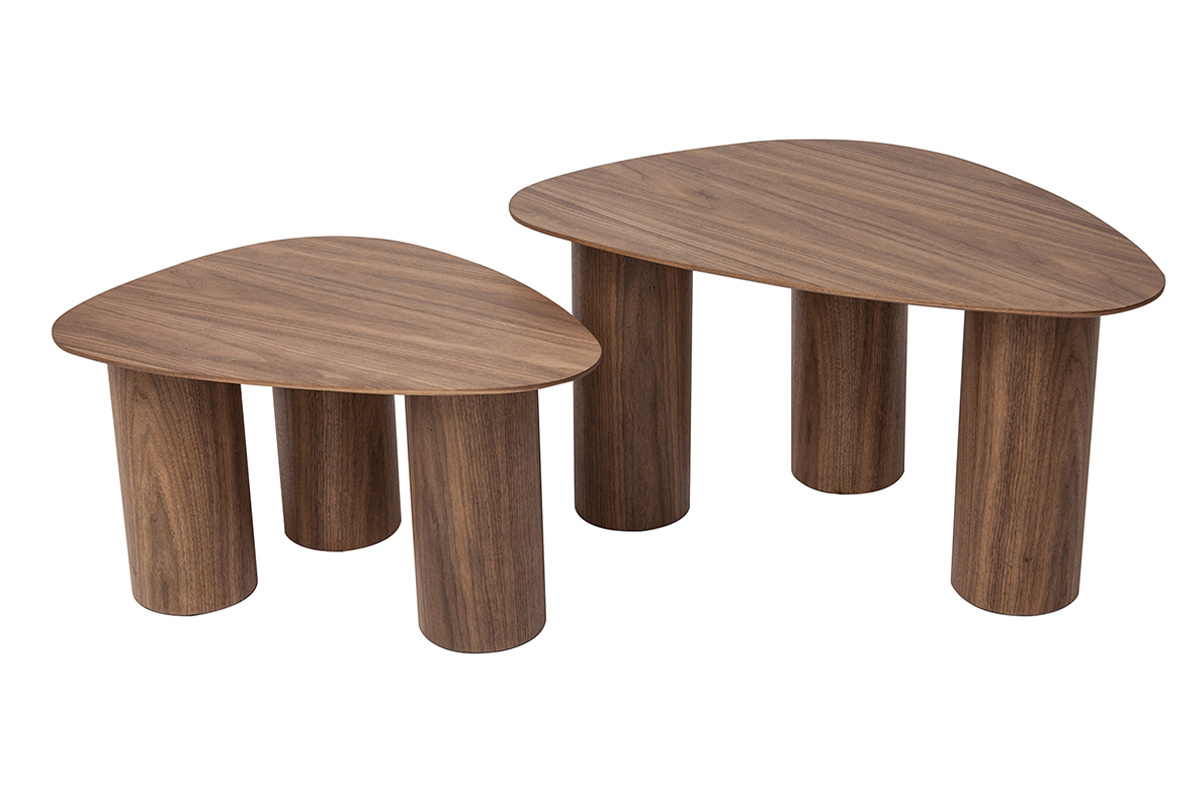 Set 2 mesas de centro nido de madera oscura FOLEEN