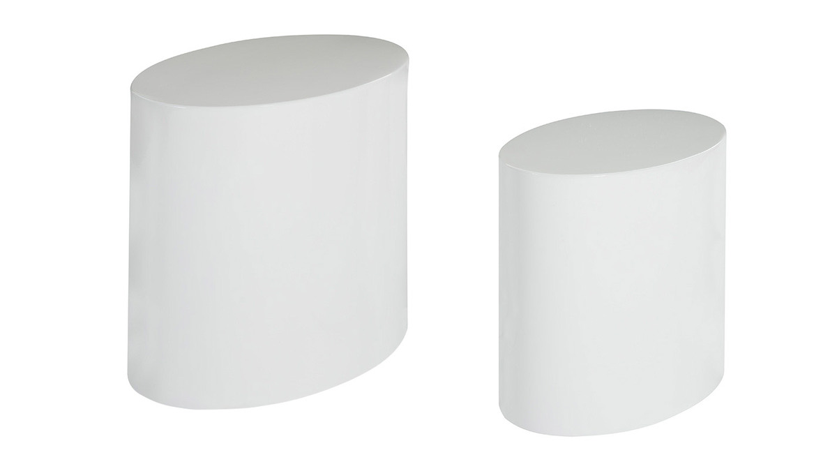 Set 2 mesas de centro ovaladas efecto blanco lacado brillante FAMOSA