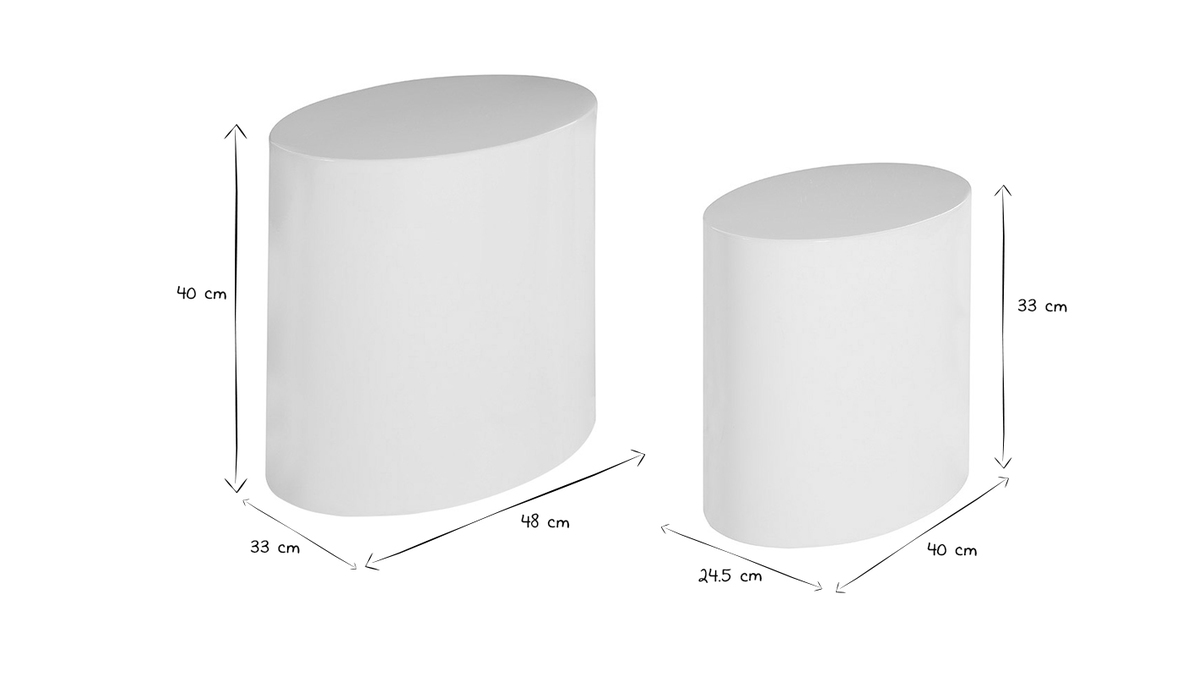 Set 2 mesas de centro ovaladas efecto blanco lacado brillante FAMOSA
