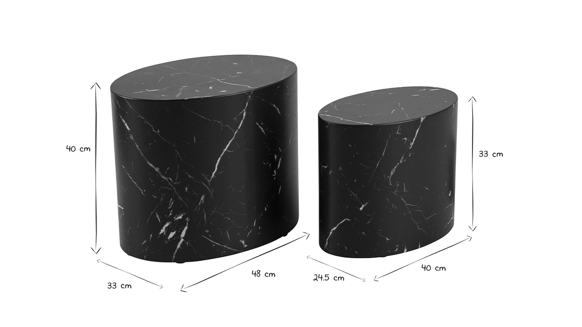 Set 2 mesas de centro ovaladas efecto mrmol negro FAMOSA