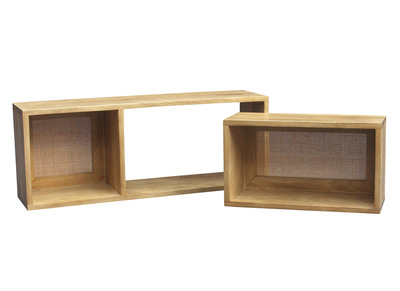 Set de 2 estanterías de pared con compartimentos de madera maciza de mango y caña de ratán 80 cm ACANGE