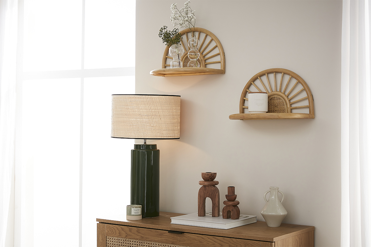 Set de 2 estanteras de pared de ratn natural y caa 40 cm BOW