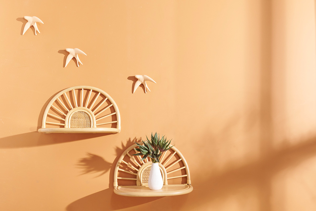 Set de 2 estanteras de pared de ratn natural y caa 40 cm BOW