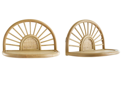 Set de 2 estanterías de pared de ratán natural y caña 40 cm BOW
